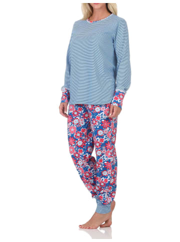 NORMANN Langarm Schlafanzug Pyjama Bündchen Streifen in marine