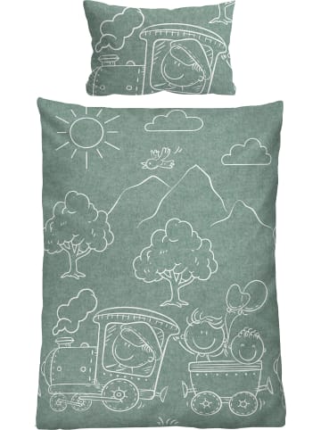 Biberna Melange-Flanell Kinder-Bettwäsche in grün