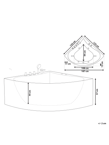 Beliani Eckbadewannen ISLITA in Weiß/Silber - (W) 133 x (H) 57 x (L) 187 cm