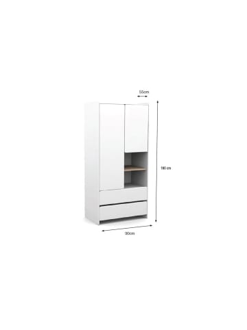 58 aufm Kessel KINDERZIMMERSCHRANK Karilynn 90x55x180 Schrank MDF+Massivholz Weiß