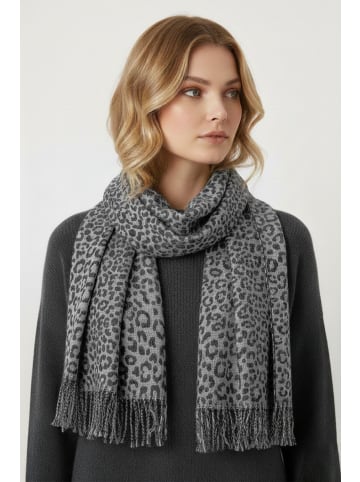 Faera Schal mit Leopardenmuster und Fransen weich in Anthrazit
