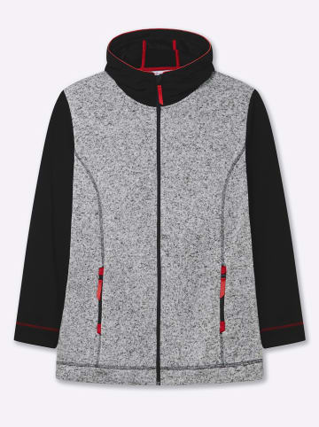 sheego Kapuzenfleecejacke in schwarz-ecru-meliert