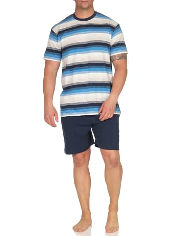 NORMANN Pyjama Shorty Schlafanzug kurzarm Blockstreifen - 46509 in marine