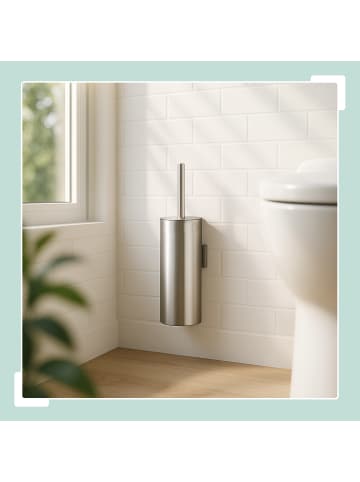 relaxdays Toilettenbürste in Silber  - (B)9 x (H)36,5 x (T)11 cm
