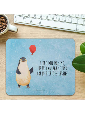 Mr. & Mrs. Panda Mousepad Pinguin Luftballon mit Spruch in Eisblau