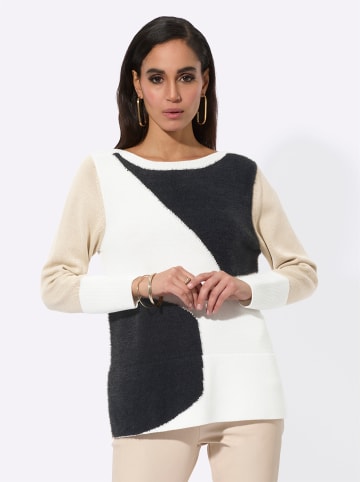 creation L Langarm-Pullover in schwarz-ecru-gemustert