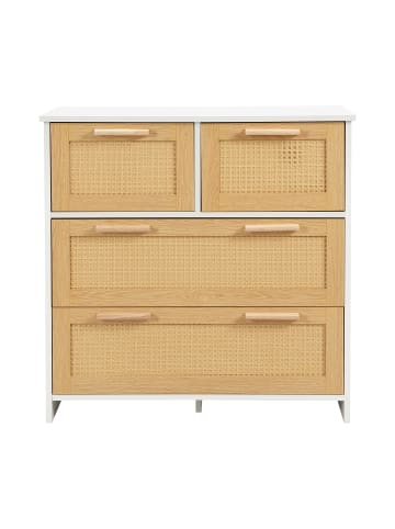ABRIHOME Rattanschrank in Natur Weiß mit 4 Schubladen Massivholzgriffen