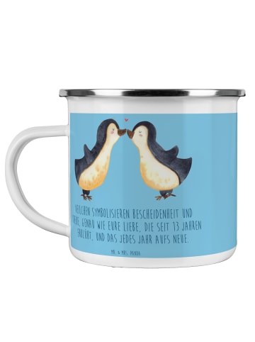 Mr. & Mrs. Panda Camping Emaille Tasse 13. Hochzeitstag Veilchen... in Sky Blue