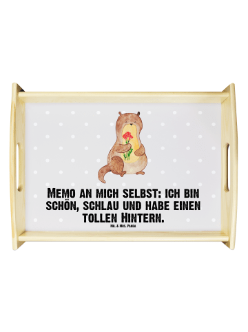 Mr. & Mrs. Panda Sofa Tablett Otter Blumenstrauß mit Spruch in Grau Pastell