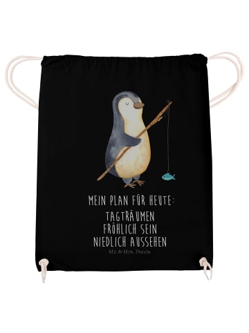 Mr. & Mrs. Panda Sportbeutel Pinguin Angler mit Spruch in Schwarz