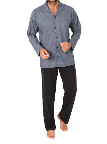NORMANN Langarm Schlafanzug Pyjama durchknöpfbar in blau