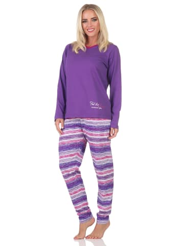 NORMANN Normann Damen langarm Schlafanzug Pyjama in wunderschöner Optik - 88772 in lila