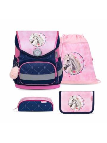 Belmil 4tlg-Set: Schulranzen Set Compact Amazing Horses in Blau H37xL30xT19 cm