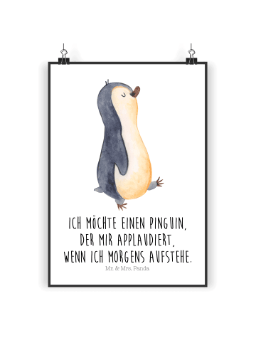 Mr. & Mrs. Panda Poster Pinguin marschieren mit Spruch in Weiß