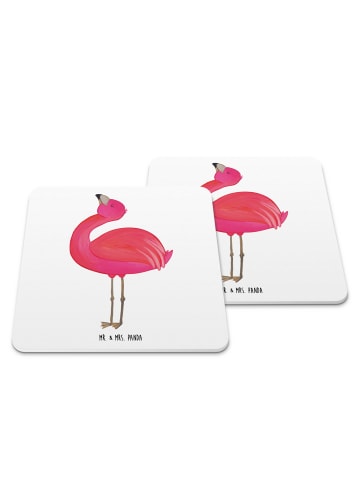 Mr. & Mrs. Panda Gläseruntersetzer Flamingo Stolz ohne Spruch in Weiß