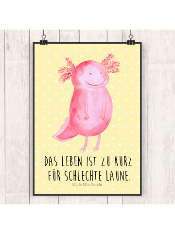 Mr. & Mrs. Panda Poster Axolotl Glücklich mit Spruch in Gelb Pastell