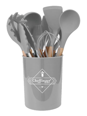 Cheffinger 12-tlg Küchenhelfer-Set mit Holzgriffen in Grau