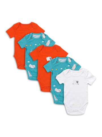 Schlummersack Bio Baby-Bodys kurzarm 5er-Pack in Hellblau-Rot