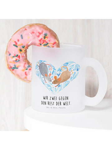 Mr. & Mrs. Panda Glas Mäuse Herz mit Spruch in Transparent