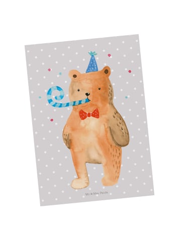 Mr. & Mrs. Panda Postkarte Bär Geburtstag ohne Spruch in Grau Pastell