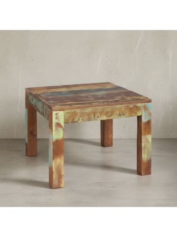 KADIMA DESIGN Couchtisch Massiv | 60x47x60cm, Shabby-Chic, Bootsholz, Quadratisch in Braun