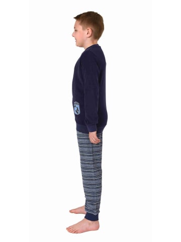 NORMANN Frottee langarm Schlafanzug Pyjama Bündchen und Skaterboard - 77095 in blau