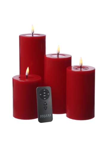 Deluxe Homeart 4er Set LED Kerzen MIA Echtwachs Deluxe 4 Größen mit Batterien Fernb in rot