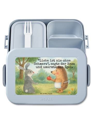 Mr. & Mrs. Panda Bentobox Hase Igel Design mit Spruch in Blau Pastell