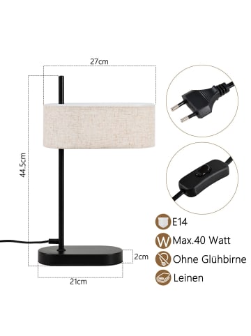 ZMH Tischleuchte 1-flammige E14 in schwarz Stoffschirm