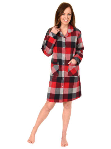 NORMANN Flanell Nachthemd Karodesign zum durchknöpfen - 49322 in rot