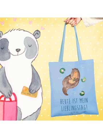 Mr. & Mrs. Panda Shopping Tasche Otter Seerose mit Spruch in Sky Blue