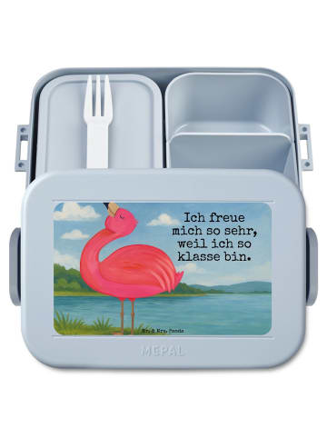 Mr. & Mrs. Panda Bento Box Flamingo Stolz Design mit Spruch in Blau Pastell