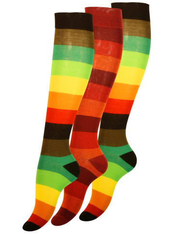 Cotton Prime® Kniestrümpfe 3 Paar, Baumwollkniestrümpfe mit Streifen in Bunt