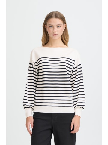 ICHI Strickpullover langarm IHLULS Loose fit in SOLID + WHITE TE STRIPE