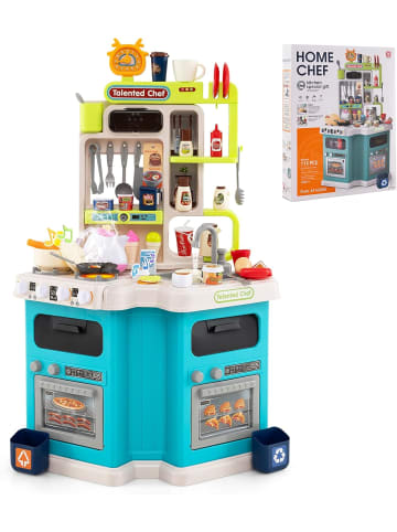 COSTWAY Kinderküche mit 113 Zubehör in Blau