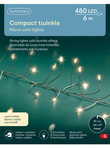 LUMINEO Micro-LED COMPACT TWINKLE 480 LED 6 m, Silberdraht in warm weiß