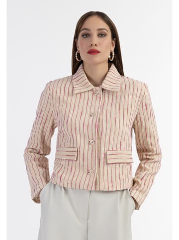 faina Damen Kurze Blazerjacke in Pink Wollweisser Streifen