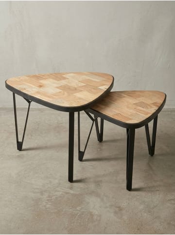KADIMA DESIGN Massivholz-Metall Couchtisch Set, Industrie-Design, Platzsparend