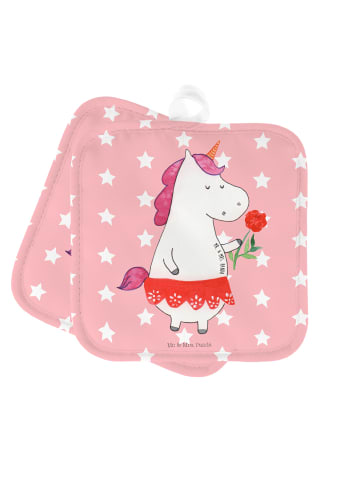 Mr. & Mrs. Panda 2er Set Topflappen  Einhorn Dame ohne Spruch in Rot Pastell