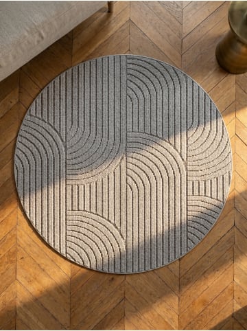 KADIMA DESIGN Flachgewebe-Teppich Hoch-Tief Bögen 3D Relief Pflegeleicht in Silber