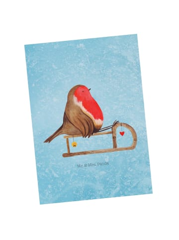 Mr. & Mrs. Panda Grußkarte Rotkehlchen Schlitten ohne Spruch in Eisblau