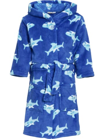 Playshoes Fleece-Bademantel Hai in Blau