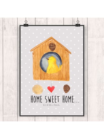 Mr. & Mrs. Panda Bild Vogelhaus Home mit Spruch in Grau Pastell