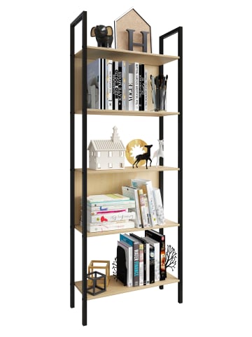 VCM Holz Metall Stand Regal Büro Bücher Flakos 5fach in Honig-Eiche