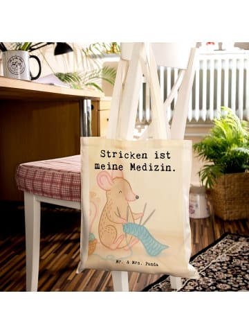 Mr. & Mrs. Panda Tragetasche Maus Stricken Design mit Spruch in Weiß