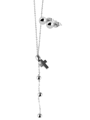 Adeliás Damen Halskette – Ankerkette Kreuz aus Edelstahl 45+5 in silber