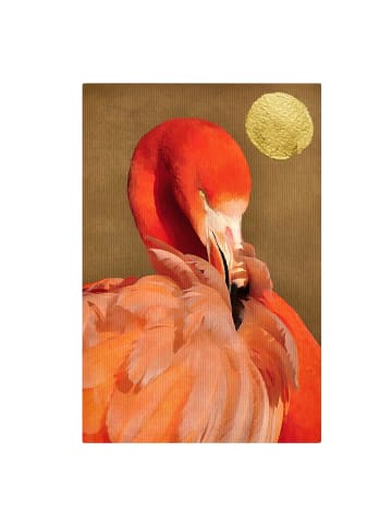 WALLART Leinwandbild - Goldener Mond mit Flamingo in Rot