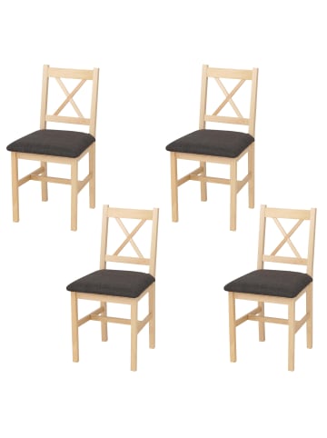 MCW 4er-Set Esszimmerstuhl F77, Natur, Polster schwarz