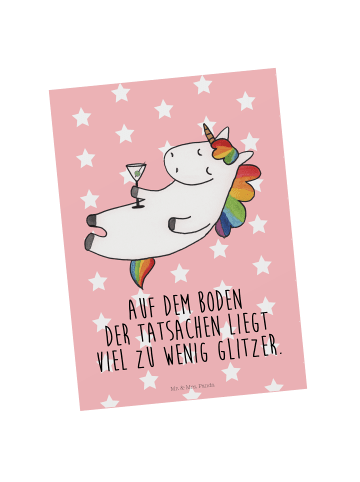 Mr. & Mrs. Panda Postkarte Einhorn Blümchentail mit Spruch in Rot Pastell