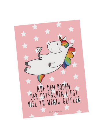Mr. & Mrs. Panda Postkarte Einhorn Cocktail mit Spruch in Rot Pastell